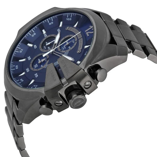 Men’s Diesel Mega Chief Gunmetal Grey Chronograph Blue Dial Stainless Steel Watch DZ4329