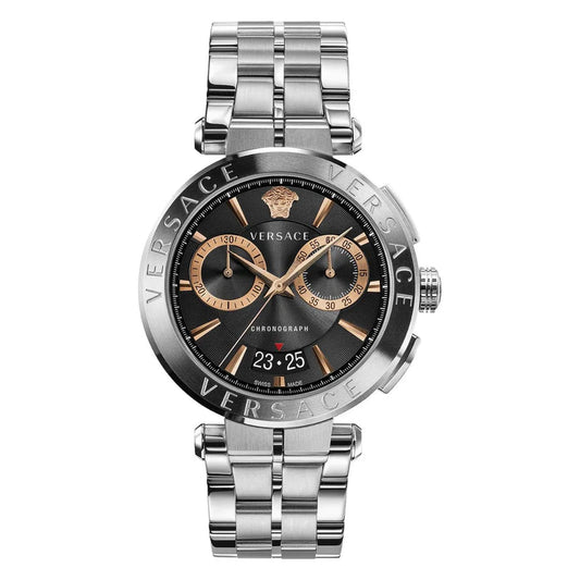 Men's Versace Aion Black Dial Chronograph Stainless Steel Watch VE1D02423