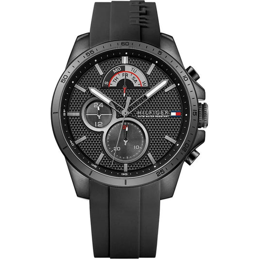 Mens Tommy Hilfiger Black Silicone Strap Chronograph Watch 1791352