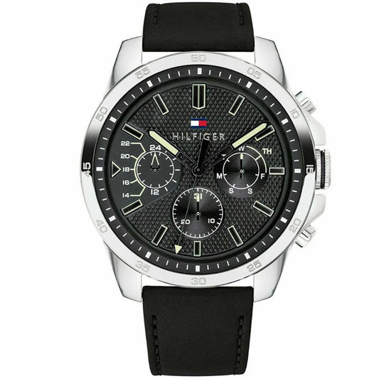 Mens Tommy Hilfiger Black Leather Strap Chronograph Watch 1791563