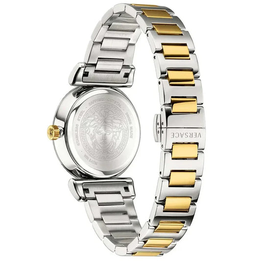 Ladies Versace V-Motif Black Dial Two Tone Silver & Gold Watch VERE00518