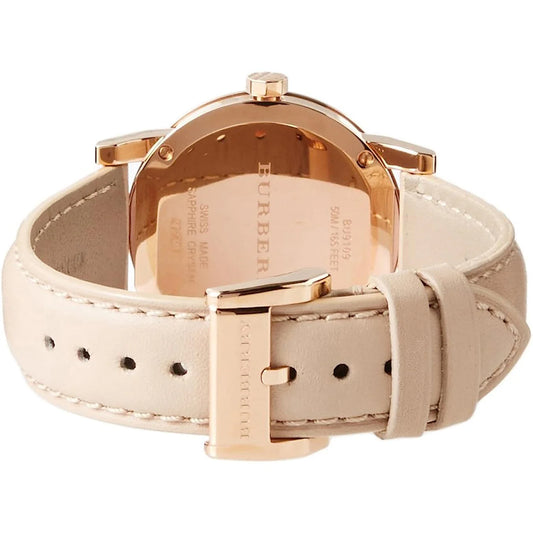 Ladies Burberry The City Rose Gold Leather Strap Watch BU9014