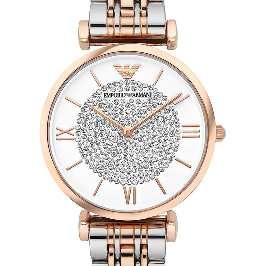 Ladies Emporio Armani Rose Gold and Silver Stainless Steel Watch AR1926