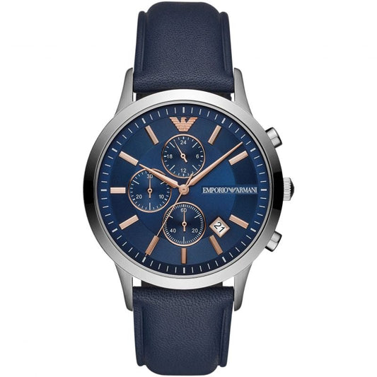 Men's Renato Emporio Armani Blue Chronograph Leather Strap Watch AR11216