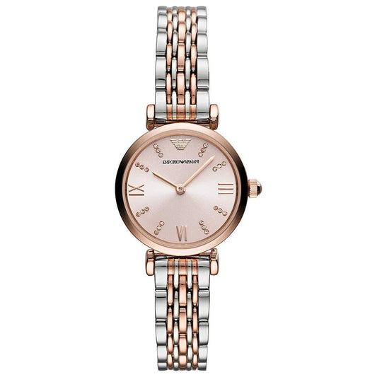 Ladies Emporio Armani Silver and Rose Gold Stainless Steel Watch AR11223