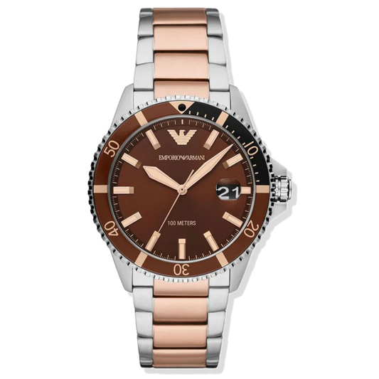 Men’s Emporio Armani Diver Two Tone Rose Gold Dial Rose Gold Black Watch AR11340