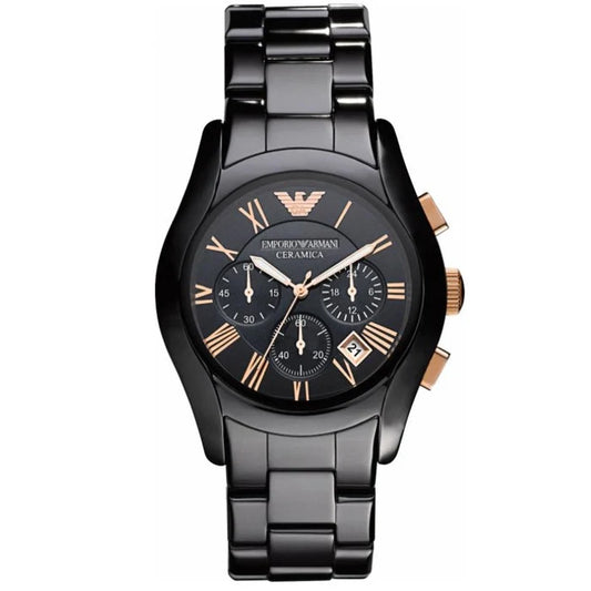 Men’s Emporio Armani Black Rose Gold Ceramic Chronograph Watch AR1410