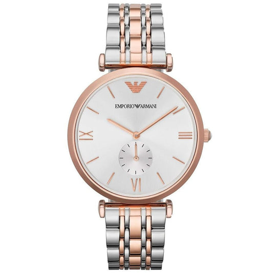 Ladies Emporio Armani Silver & Rose Gold Stainless Steel Chronograph Watch AR1677