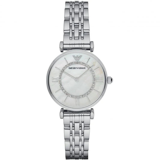 Ladies Emporio Armani Mother Of Pearl Crystal Stainless Steel Watch AR1908