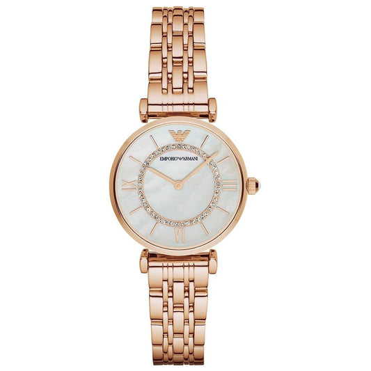 Ladies Emporio Armani Mother Of Pearl Dial Rose Gold Stainless Steel Watch AR1909