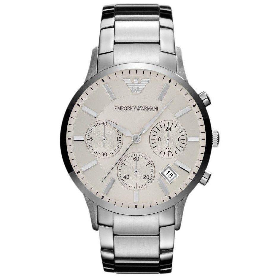 Men s Emporio Armani Silver Strap Stainless Steel Chronograph Watch AR Fashion Watches UK