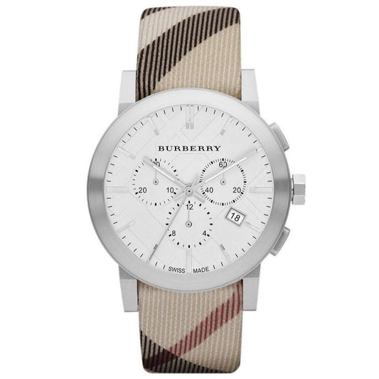 Ladies Burberry City Nova Beige Leather Strap Chronograph Watch BU9357