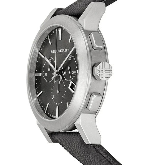 Men's Burberry The City Black Leather Strap Chronograph Watch BU9359