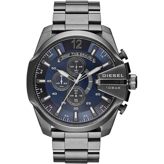 Men’s Diesel Mega Chief Gunmetal Grey Chronograph Blue Dial Stainless Steel Watch DZ4329