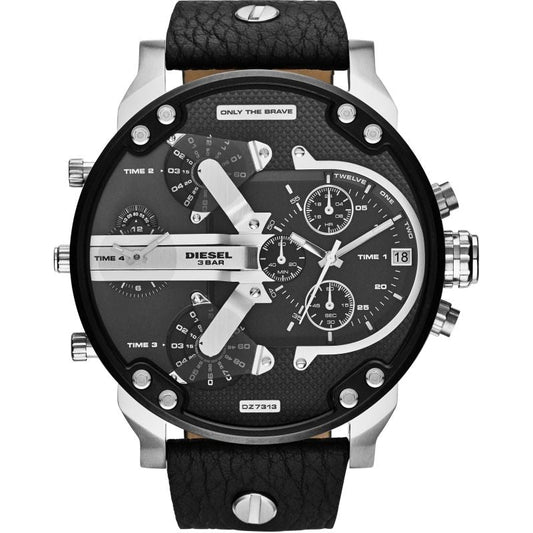 Men's Diesel Mr Daddy 2.0 Black Leather Strap Chronograph Watch DZ7313