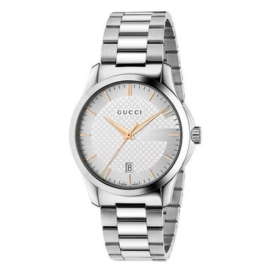 Men's Gucci G-Timeless Silver Stainless Steel G Shape Dial Watch YA126442