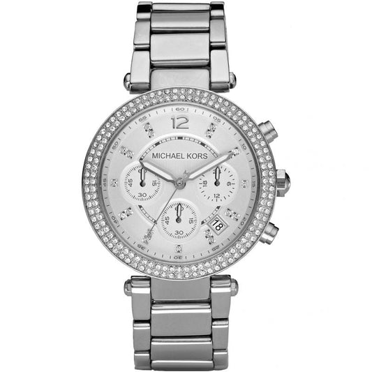 Ladies Michael Kors Parker Silver Stainless Steel Chronograph Watch MK5353