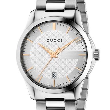 Men's Gucci G-Timeless Silver Stainless Steel G Shape Dial Watch YA126442