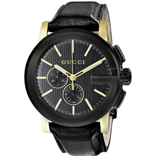 Men’s Gucci G-Chrono Chronograph Black Dial With Leather Black Strap Watch YA101203