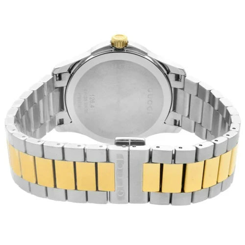 Men's Gucci G-Timeless Silver & Gold Two Tone G Shaped Dial Watch YA126450