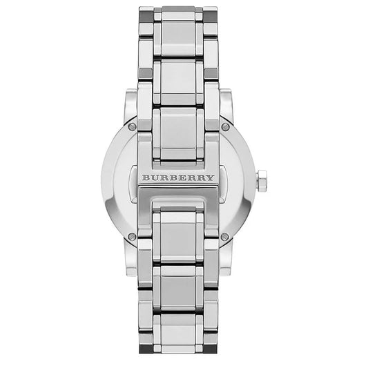 Ladies Burberry Silver Stainless Steel Diamond Mother Of Pearl Dial Watch BU9125