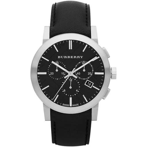 Men's Burberry The City Smooth Black Leather Strap Chronograph Watch BU9356