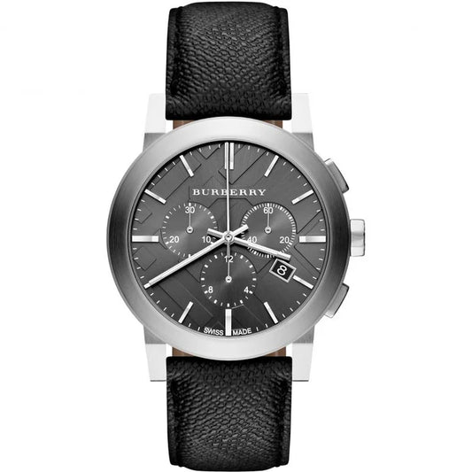 Men's Burberry The City Black Leather Strap Chronograph Watch BU9359