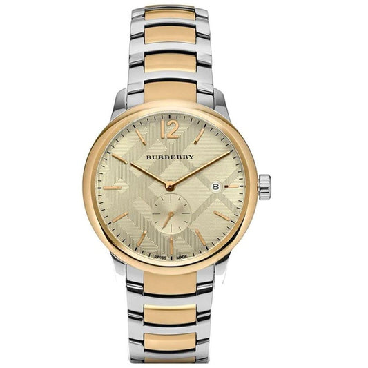 Men's Burberry The Classic Two Tone Silver & Gold PVD Plated Stainless Steel Chronograph Watch BU10011