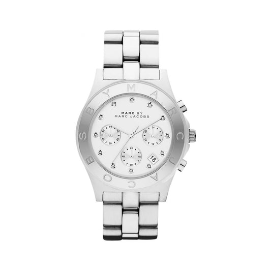 Ladies Marc Jacobs Blade White Chronograph Silver Stainless Steel Watch MBM3100