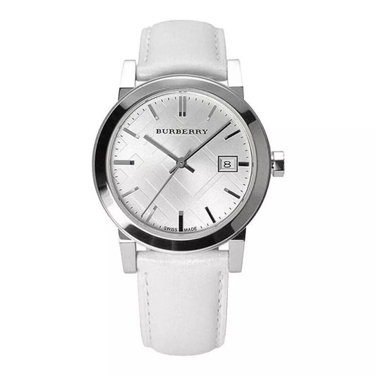 Ladies Burberry The City White Leather Strap Watch BU9128