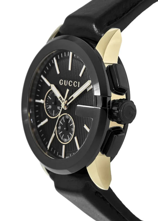 Men’s Gucci G-Chrono Chronograph Black Dial With Leather Black Strap Watch YA101203