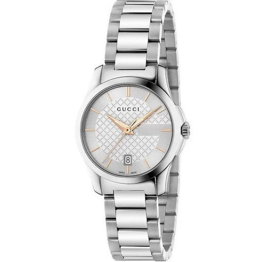 Ladies G-Timeless Gucci Silver & Rose Gold Dial Stainless Steel Silver Strap Watch YA126523