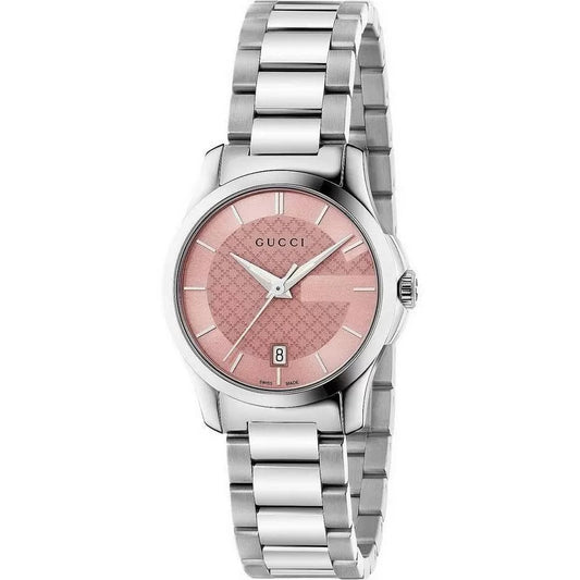 Ladies G-Timeless Gucci Pink Dial Stainless Steel Silver Strap Watch YA126524