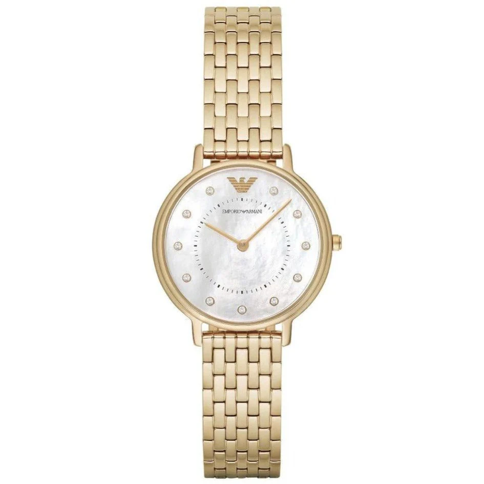 Ladies Kappa Emporio Armani Gold Strap Mother Of Pearl Diamond Dial Watch AR11007