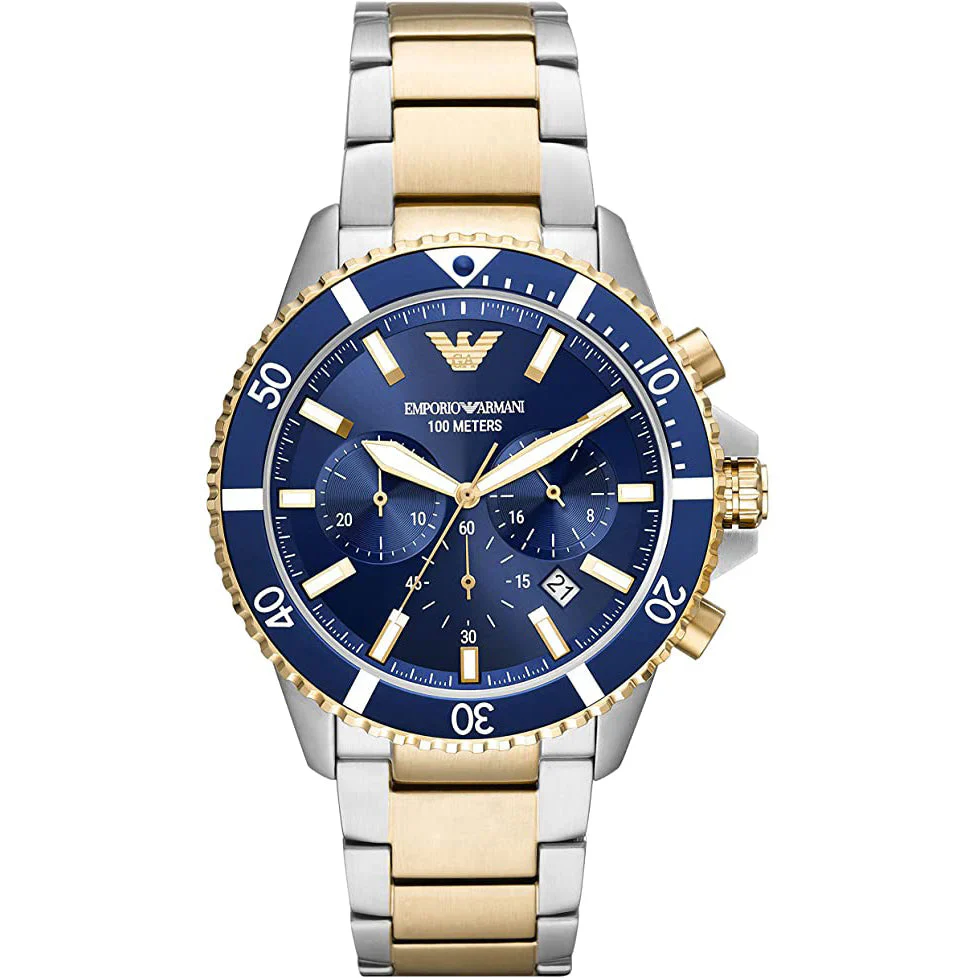 Men’s Emporio Armani Blue Dial Two Tone Diver Stainless Steel Chronograph Watch AR11362