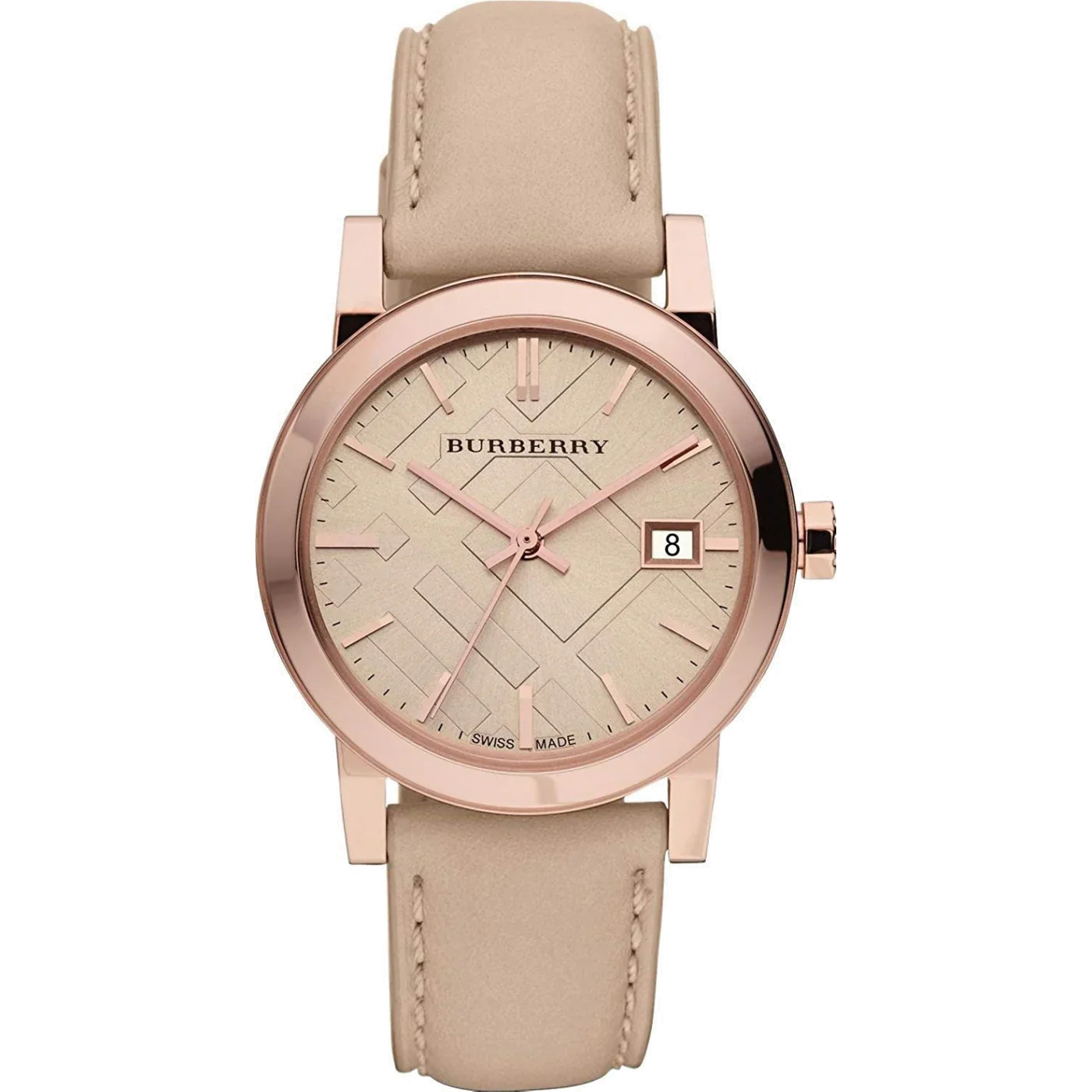 Ladies Burberry The City Rose Gold Leather Strap Watch BU9014