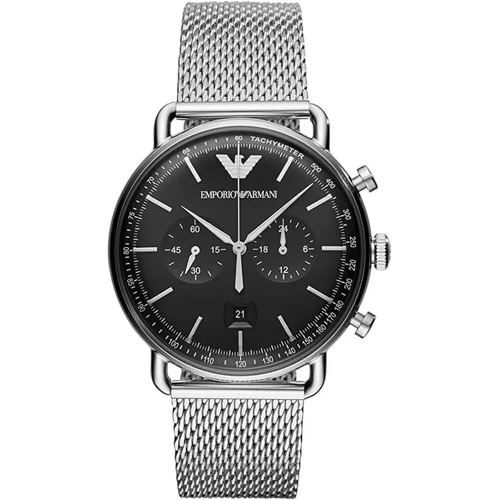 Men’s Emporio Armani Aviator Silver Mesh Strap Chronograph Watch AR11104
