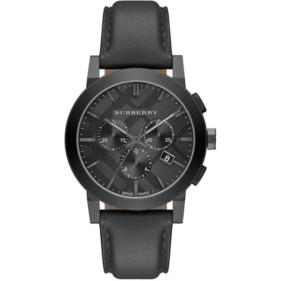 Men’s Burberry The City Dark Grey Leather Strap Chronograph Watch BU9364