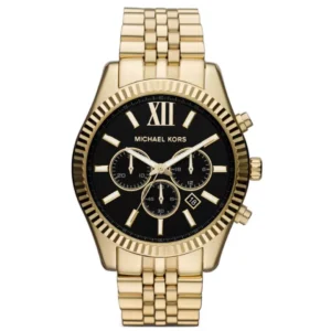 Men's Michael Kors Lexington Black Dial Chronograph Gold Watch MK8286