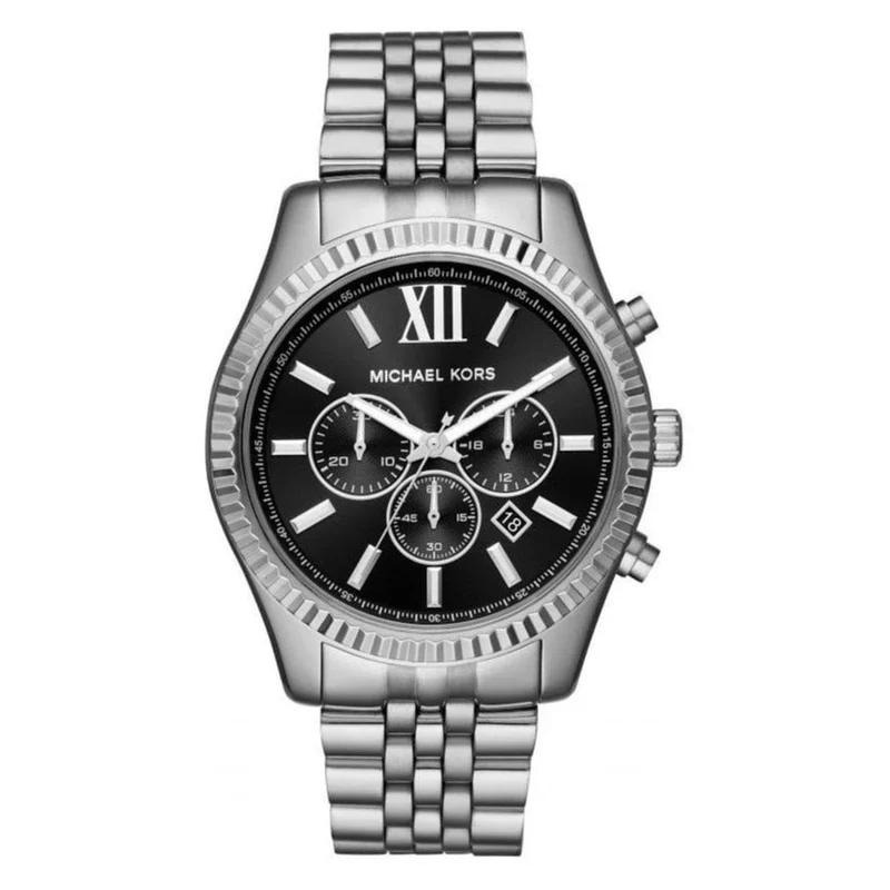 Men’s Michael Kors Bradshaw Silver Chronograph black dial stainless Steel Watch MK8602