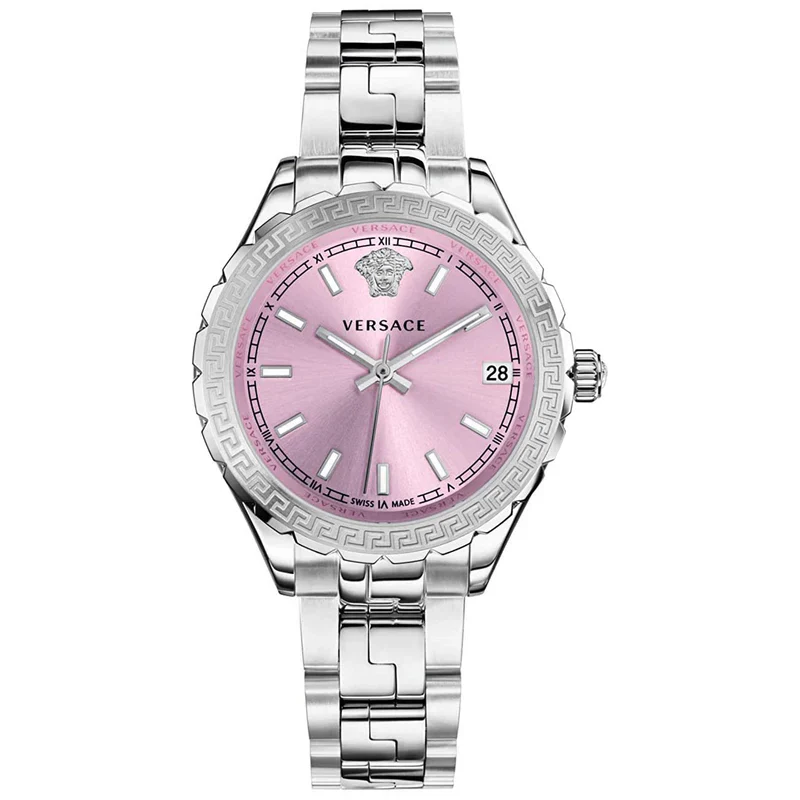 Ladies Versace Hallenyium Pink Dial Silver Stainless Steel Strap Watch V12010015
